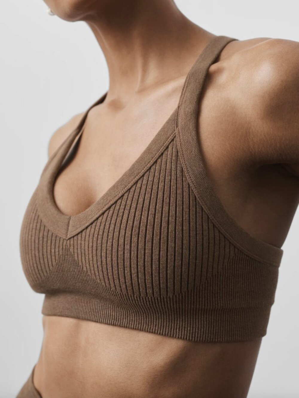 Alo Seamless Two Tone Rib Bra Java Brown NWOT Size Small